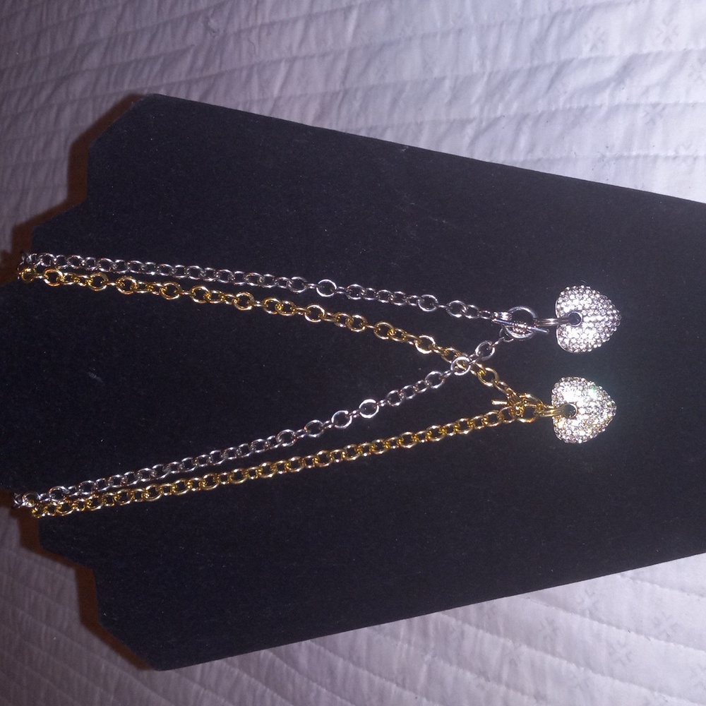 Silver and Gold Pave Stone Heart Necklaces
